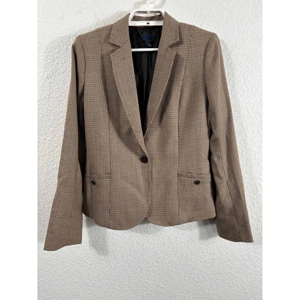 J.Crew Brown Houndstooth Wool Blazer Jacket Womens Size 2 Professional Career